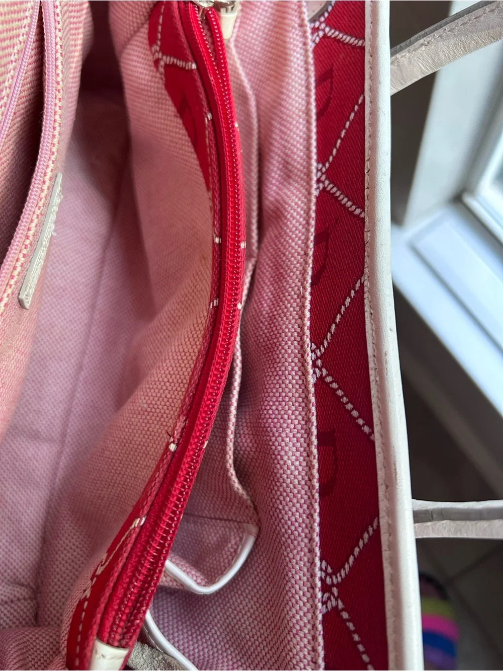 Dooney & Bourke Vintage Florentine bag with red canvas and white leather trim